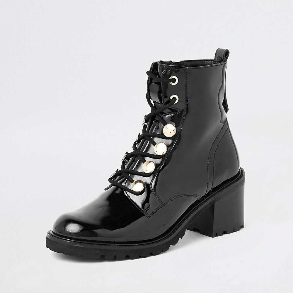 Patent Lace-up Chunky Boots